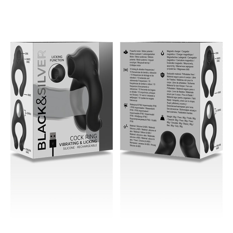 BLACK&SILVER - ANELLO VIBRANTE IN SILICONE 3 MOTORI NERO RICARICABILE