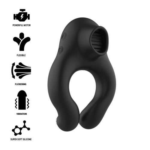 BLACK&SILVER - ANELLO VIBRANTE IN SILICONE 3 MOTORI NERO RICARICABILE