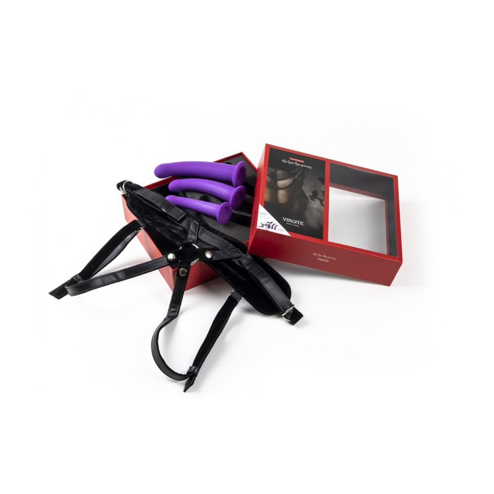 Virgite - Strap-On con Set Dildo Taglie S,M,L - Nero