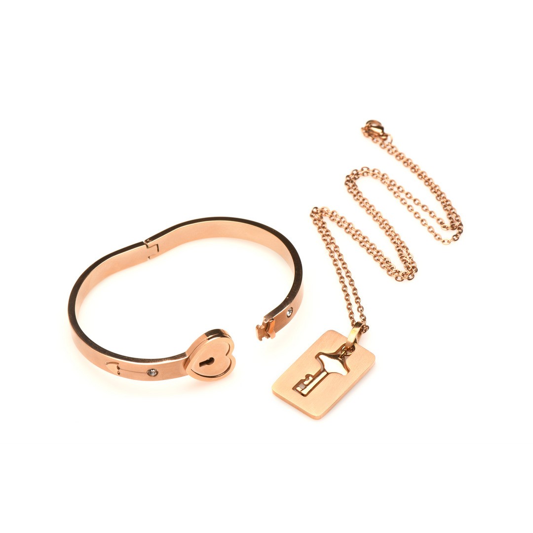 BRACCIALE CON CHIUSURA A CUORE E COLLARE CON CHIAVE ROSE GOLD MASTER SERIES XR BRANDS