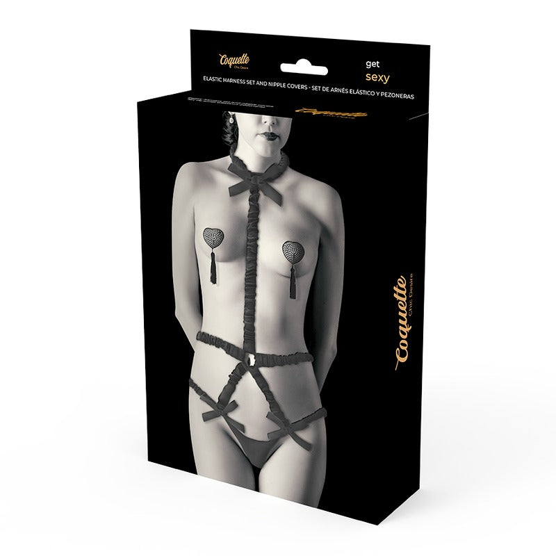 COQUETTE CHIC DESIRE SET IMBRACATURA ELASTICA E COPRI CAPEZZOLI NERO