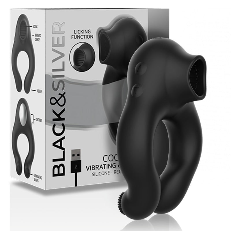 BLACK&SILVER - ANELLO VIBRANTE IN SILICONE 3 MOTORI NERO RICARICABILE